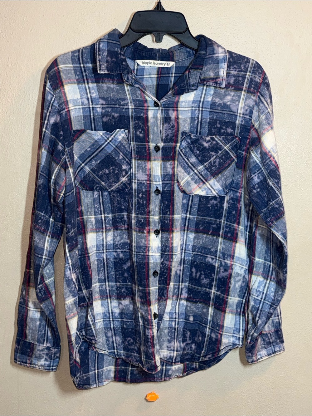 NWOT hippie laundry Blue Plaid Button-Up Shirt Sz Sm